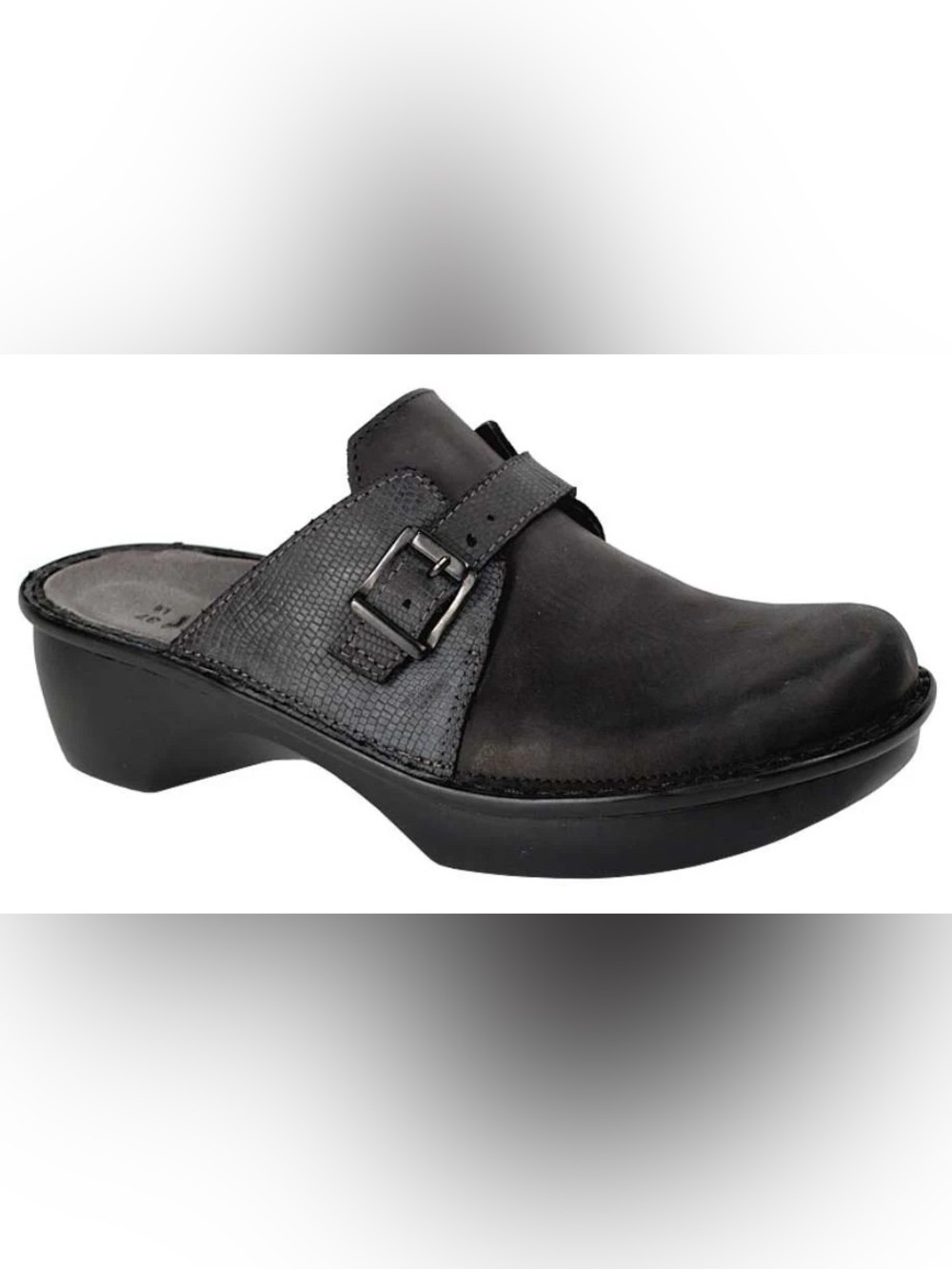 Naot Avignon Slip On Mules Womens Shoes Clogs Leather Coal Reptile Grey EU 41